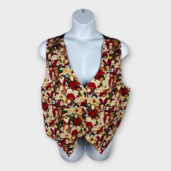 All Over Print AOP Christmas Carolers Angels Children Holiday Christmas Vest 2X - Picture 2 of 8